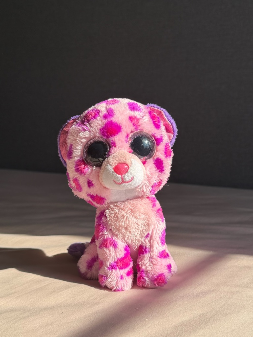 Ty Pink and Magenta Leopard Beanie Boo with Black Eyes